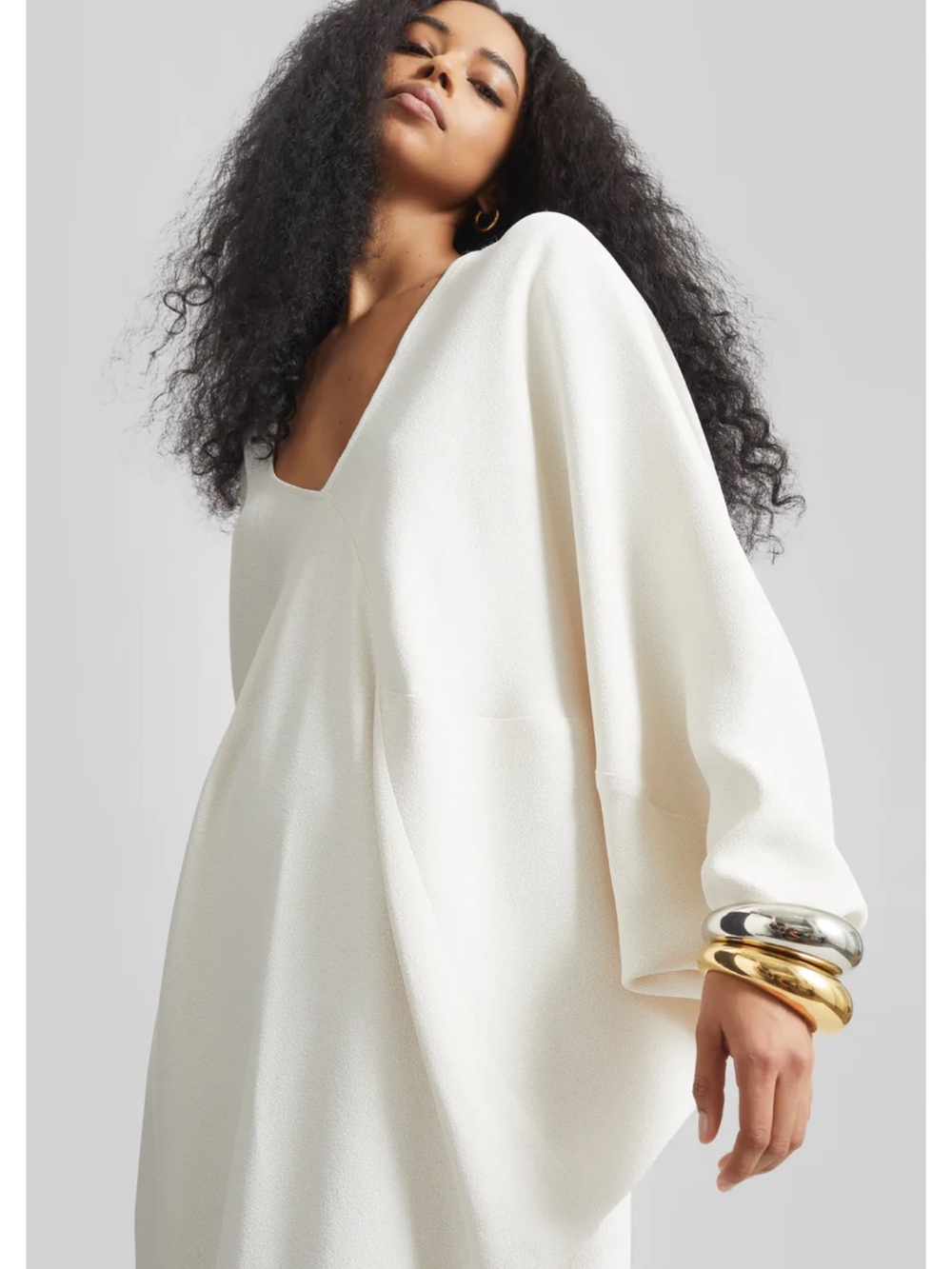 The Frankie Shop Cream V-Neck Draped Midi Dress